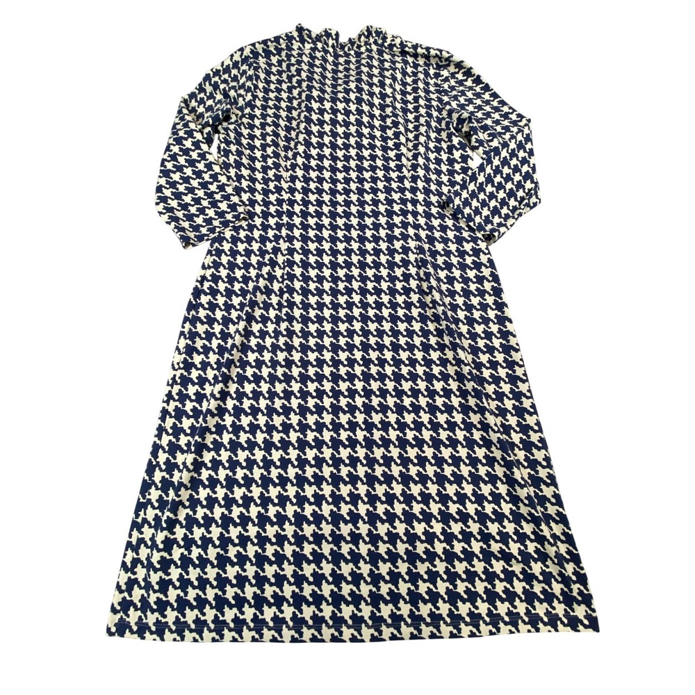 J.McLaughlin Navy‎ Houndstooth Catalina Cloth Ruffle Collar Dress Large - Picture 3 of 10
